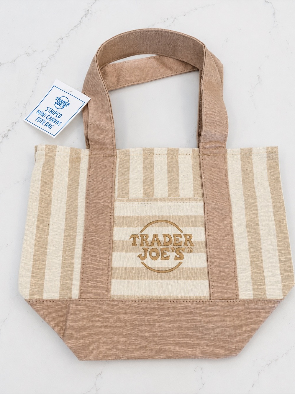 Trader Joe’s Striped Canvas Mini Tote Bag in Beige